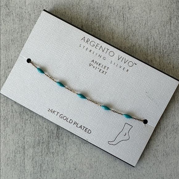 Argento Vivo 14K Gold Plated Sterling Silver Anklet Chain W blue beads 9"+1" - Picture 2 of 8